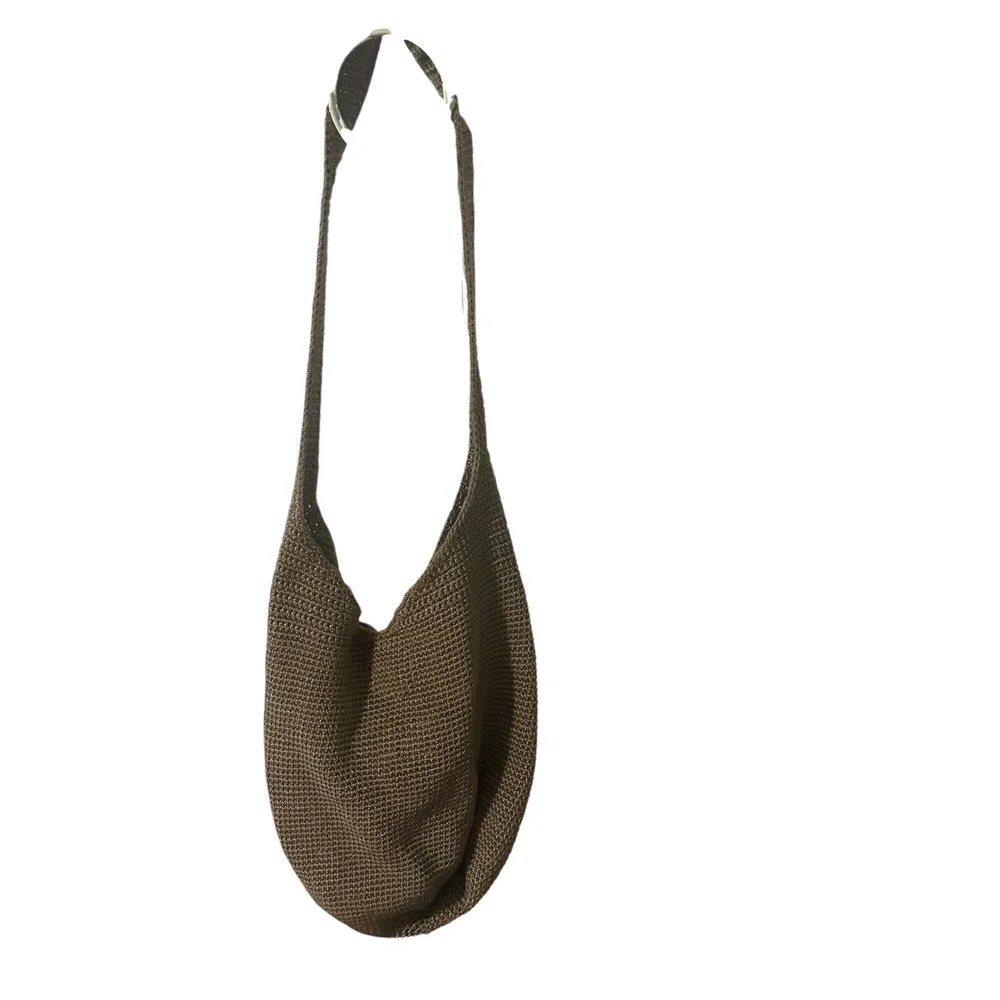 The Sak Crochet Hobo Bag Taupe Brown Knit Slouchy Shoulder Bag Bohemian Boho